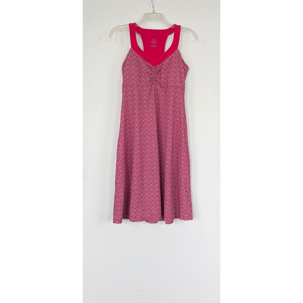 Prana‎ Shauna Racerback Athletic Midi Dress Size M Pink Geometric Diamond Active